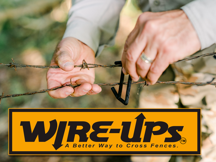 Wire-Ups, shown connecting two strands of barbed wire together to create an opening in a fence.